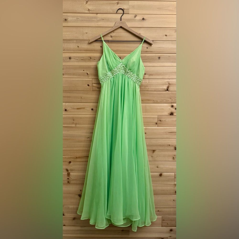 Vintage Mike Benet Size Small Lime Green Sequin Babydoll Chiffon Prom Dress